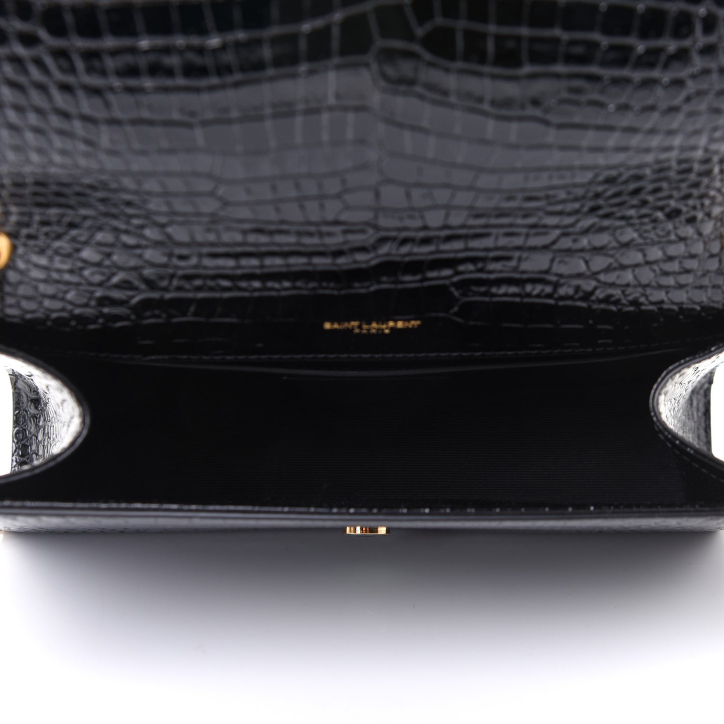 Calfskin Crocodile Embossed Medium Classic Monogram Kate Tassel Satchel Black