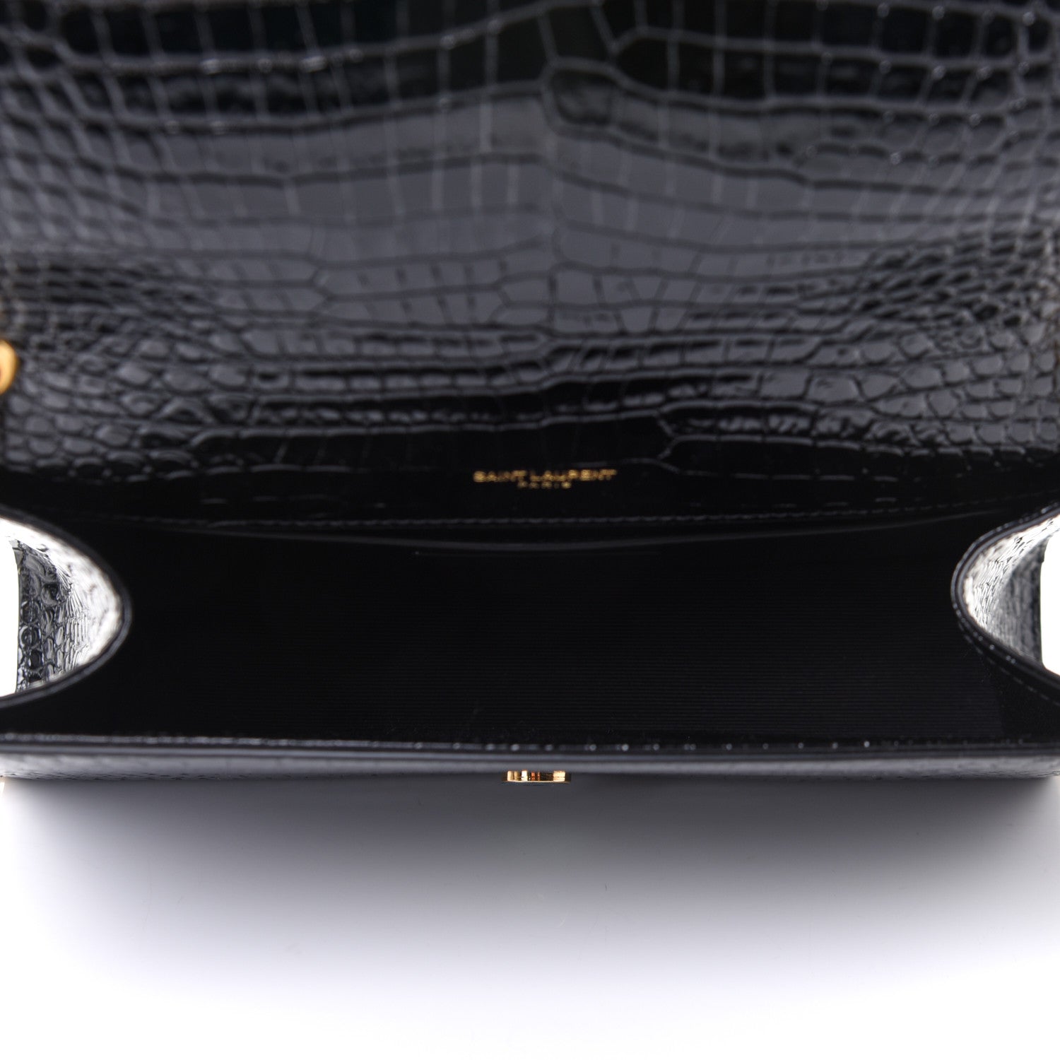 Saint Laurent Calfskin Crocodile Embossed Medium Classic Monogram Kate Tassel Satchel Black 5 of 10