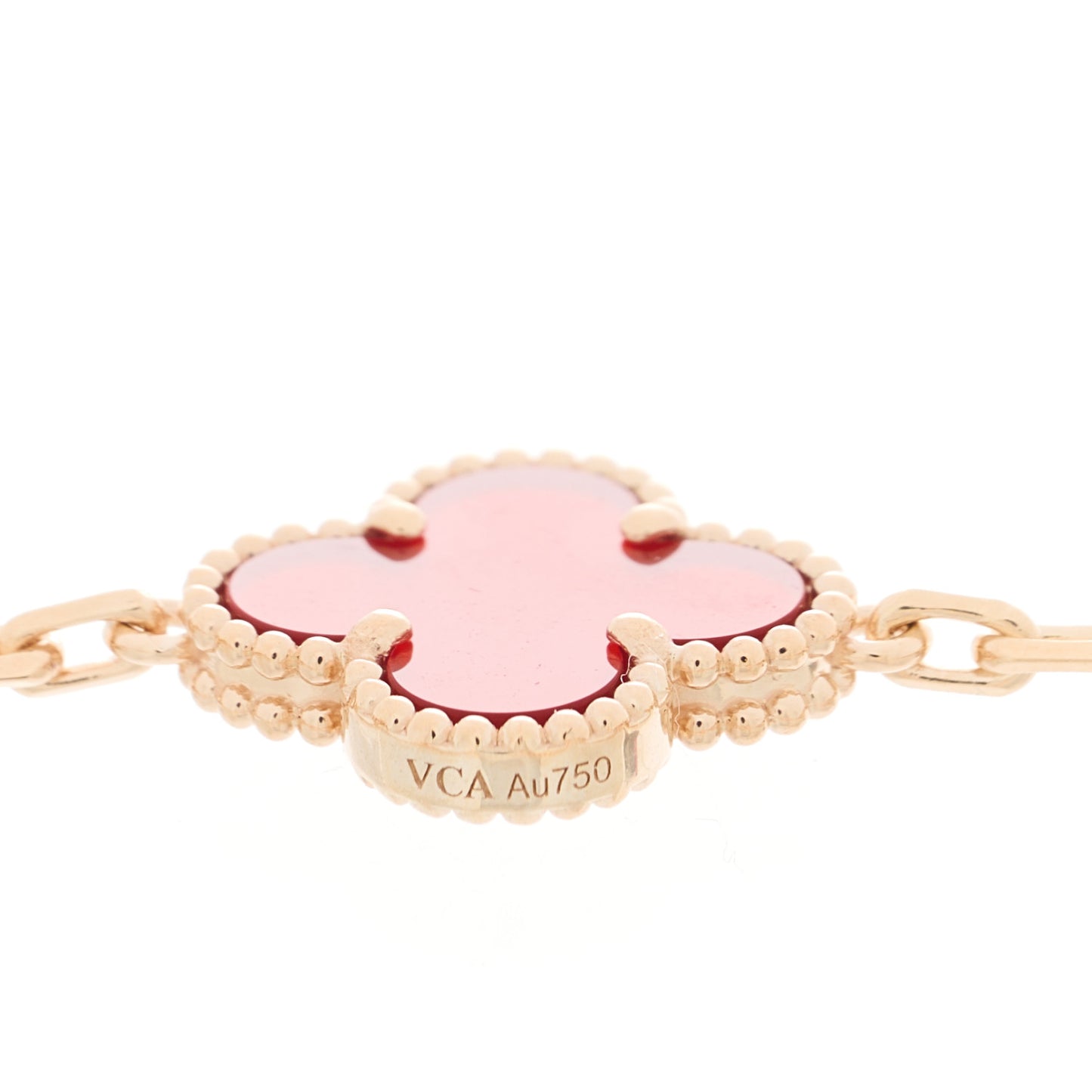 18K Rose Gold Carnelian 5 Motifs Guilloche Vintage Alhambra Bracelet