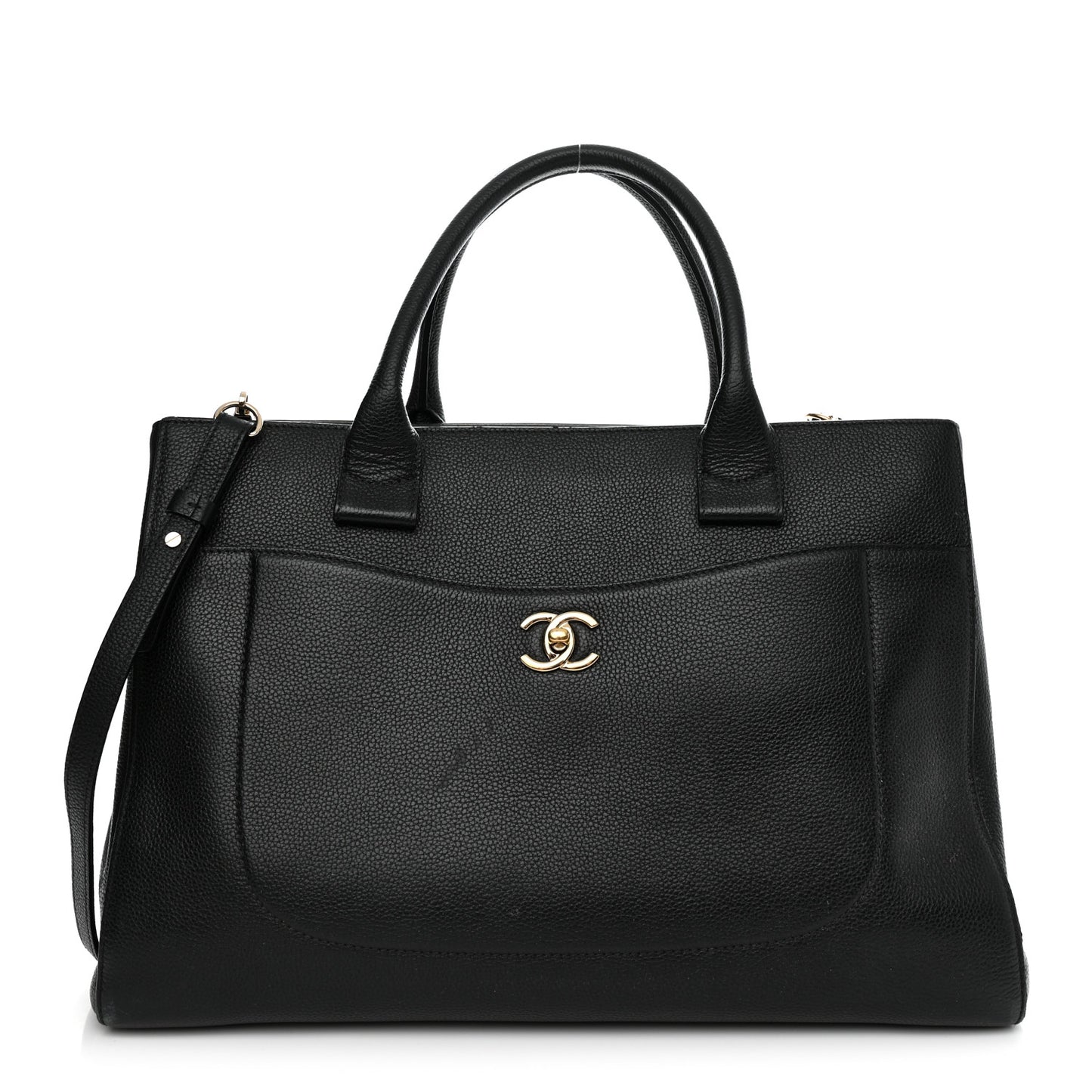 Grained Calfskin Medium Neo Executive Shopper Tote Black
