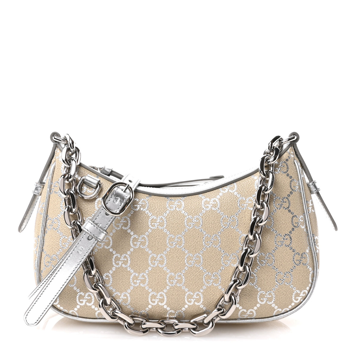 Gucci GG Supreme Monogram Emblem Small Shoulder Bag Beige Silver 1 of 10