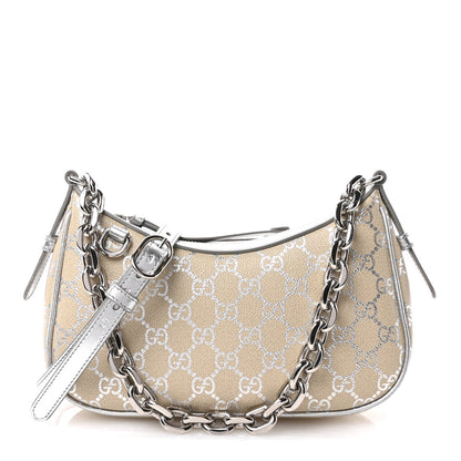 Gucci GG Supreme Monogram Emblem Small Shoulder Bag Beige Silver 1 of 10