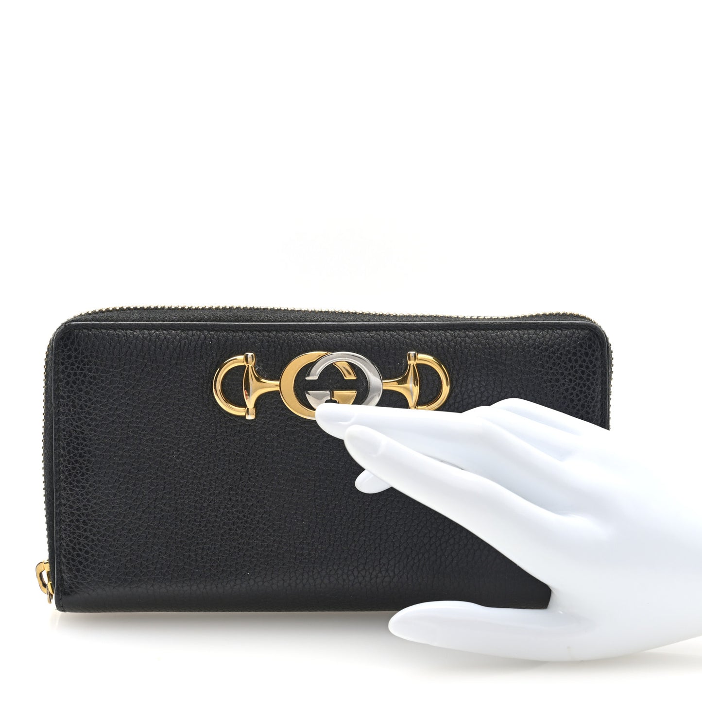 Grainy Calfskin Zumi Zip Around Wallet Black