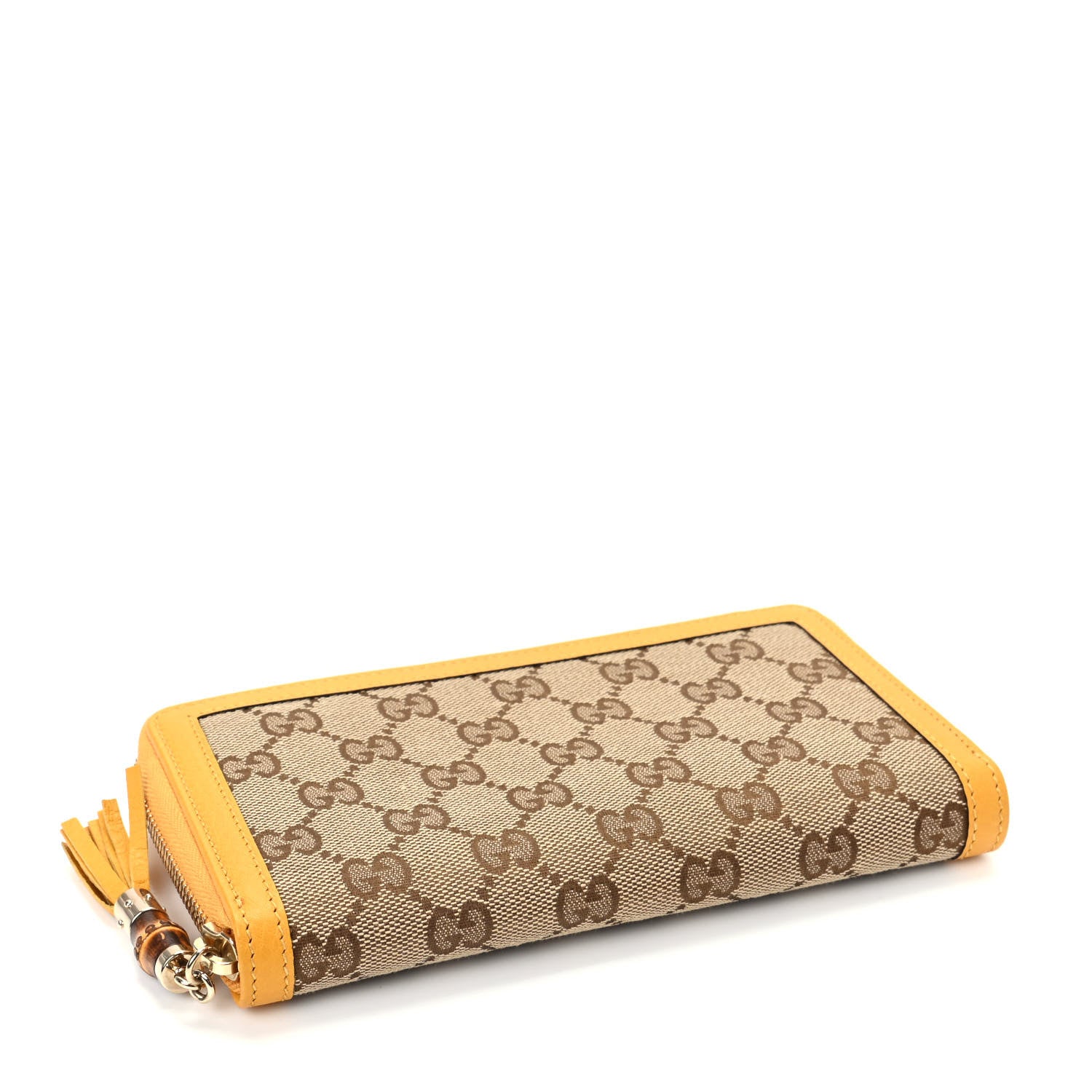 Gucci Monogram Bamboo Tassel Zip Around Wallet Yellow 4 of 8
