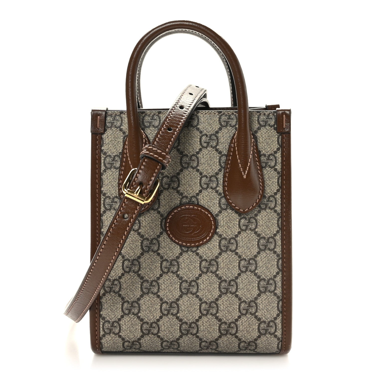 Gucci GG Supreme Monogram Azalea Calfskin Mini Retro Interlocking G Tote Bag Beige Ebony Brown Sugar 1 of 8