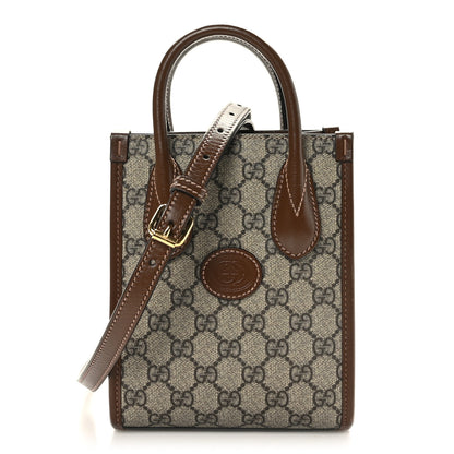 Gucci GG Supreme Monogram Azalea Calfskin Mini Retro Interlocking G Tote Bag Beige Ebony Brown Sugar 1 of 8