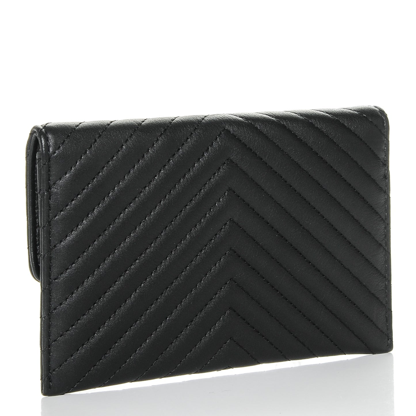 Calfskin Chevron Wallet On Chain WOC Insert Black
