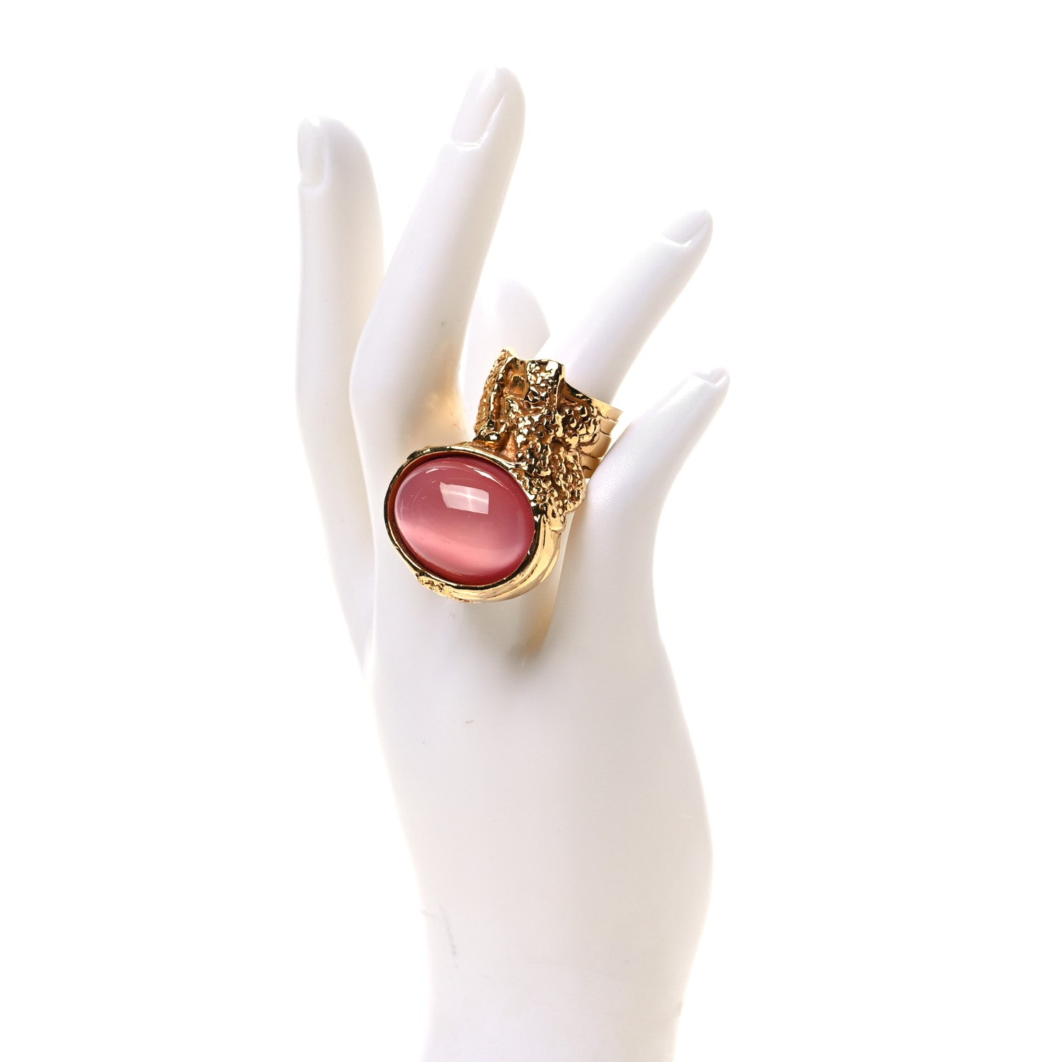 Saint Laurent Glass Cabochon Arty Ovale Ring 7 Gold Pink 2 of 3