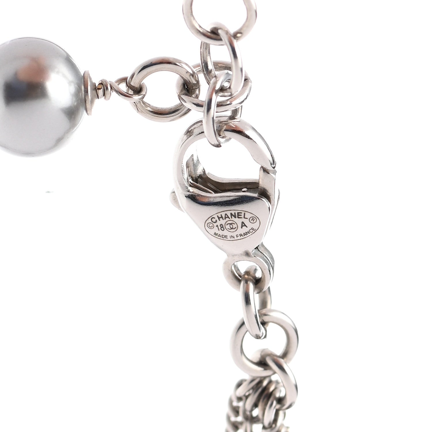 Chanel Pearl Bead Multi Strand CC Long Necklace Silver Grey 5 of 7