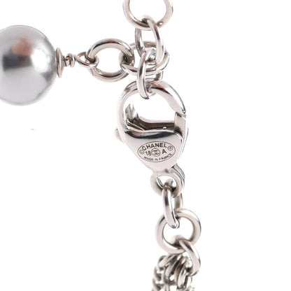 Chanel Pearl Bead Multi Strand CC Long Necklace Silver Grey 5 of 7