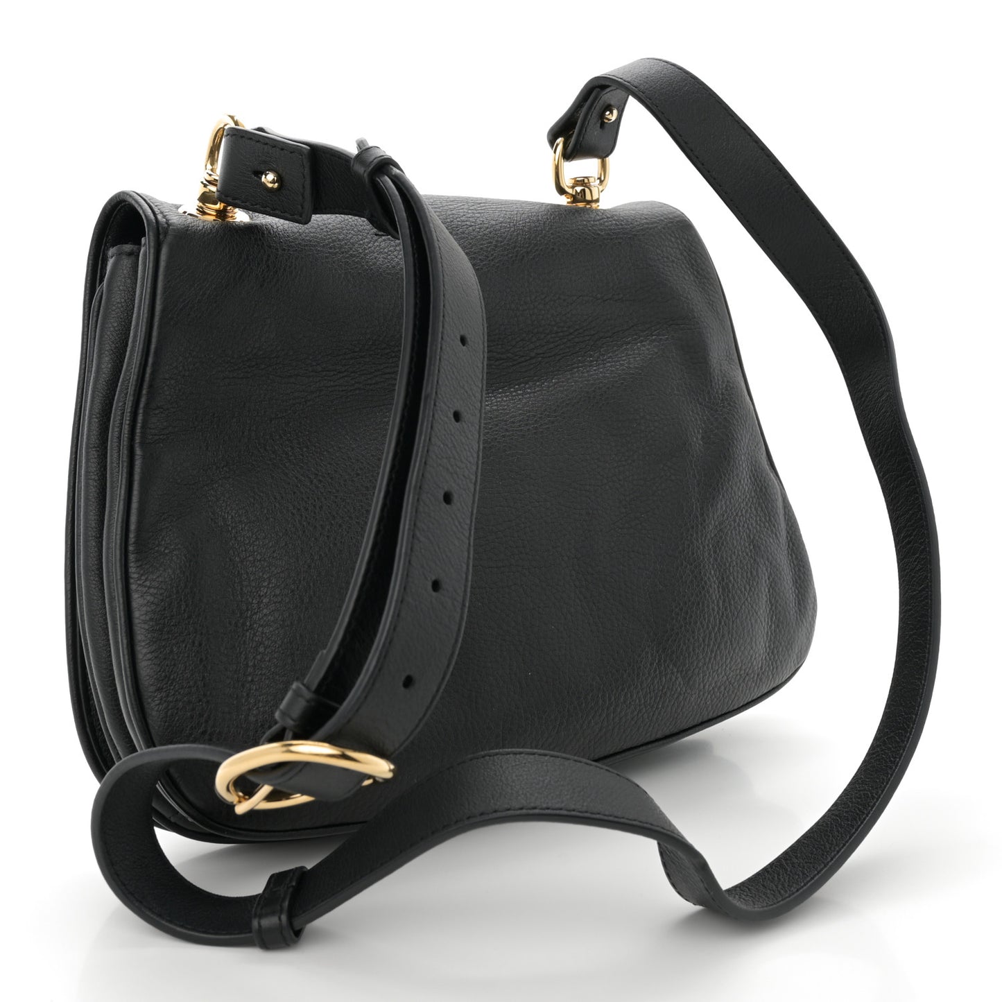 Roxy Calfskin Web Medium Blondie Top Handle Shoulder Flap Bag Black
