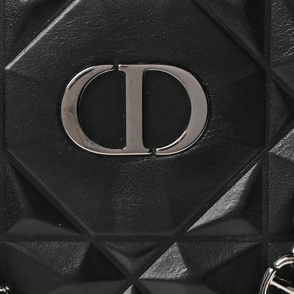 Christian Dior Calfskin Macrocannage Diamond Caro Zipped Pouch With Chain Black 9 of 12