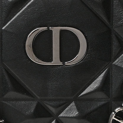 Christian Dior Calfskin Macrocannage Diamond Caro Zipped Pouch With Chain Black 9 of 12