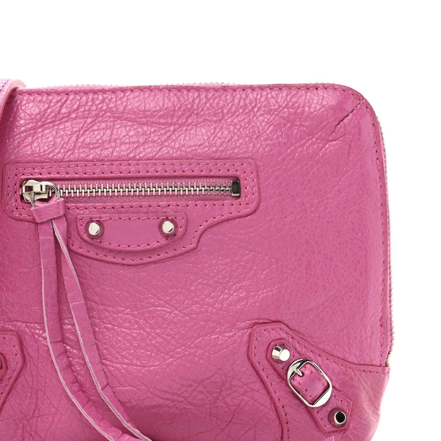 Agneau Arena Classic Silver Hardware Pouch With A Chain Crossbody Rose Flamingo