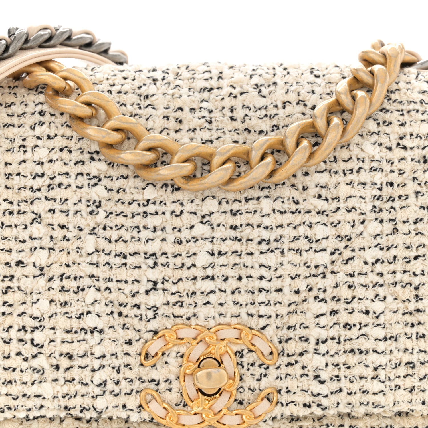 Chanel Tweed Quilted Medium Chanel 19 Flap Ecru Black 8 of 10