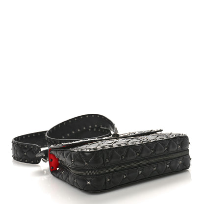 Valentino Garavani X UNDERCOVER Lambskin Sequin Rose Medium Rockstud Spike Shoulder Bag Black 4 of 10