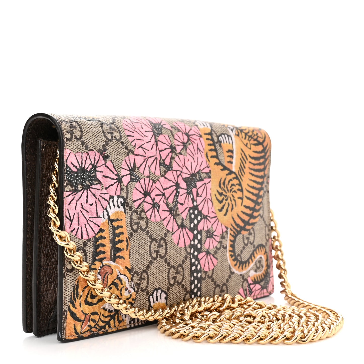 GG Supreme Monogram Bengal Chain Wallet Beige Pink