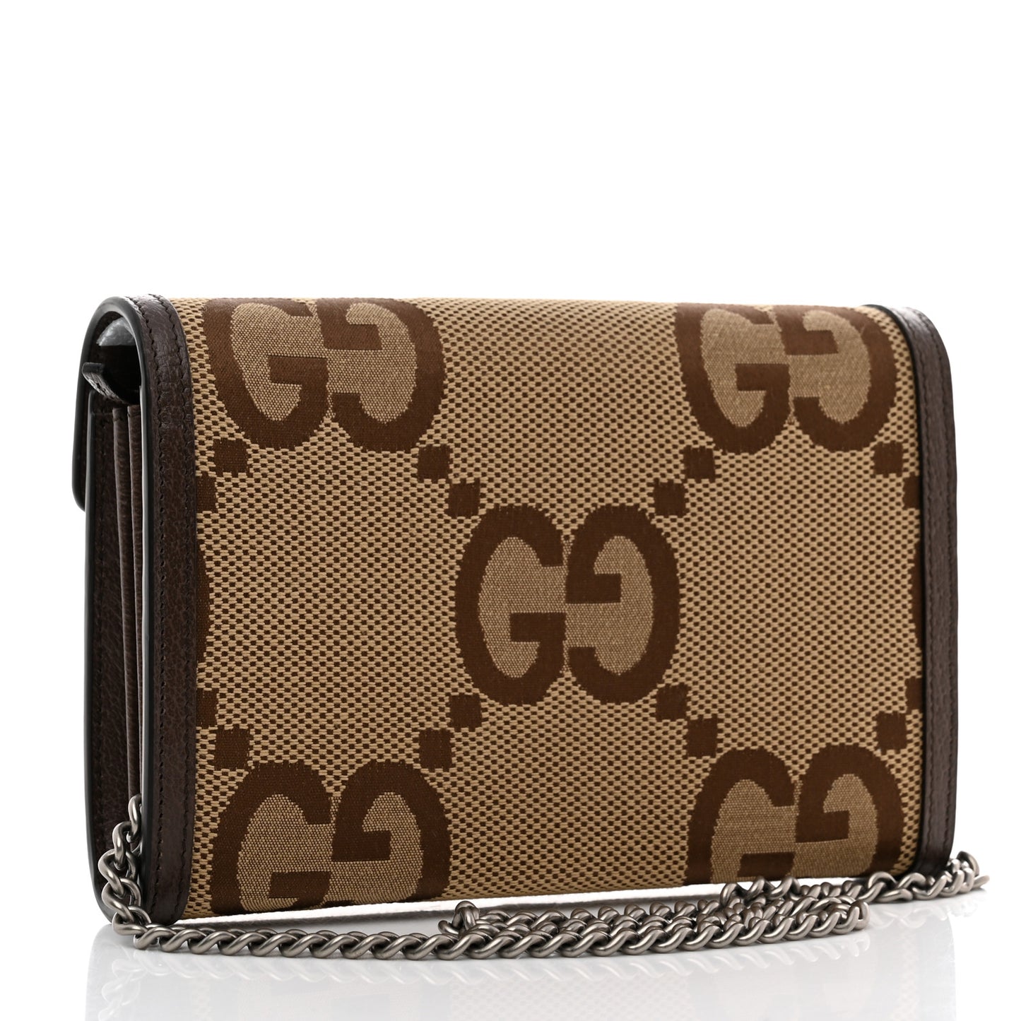 Monogram Jumbo GG Textured Dollar Calfskin Mini Dionysus Chain Wallet Camel Ebony New Acero
