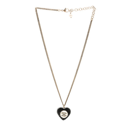 Chanel Pearl Crystal CC Heart Necklace Gold Pearly White Black 3 of 5