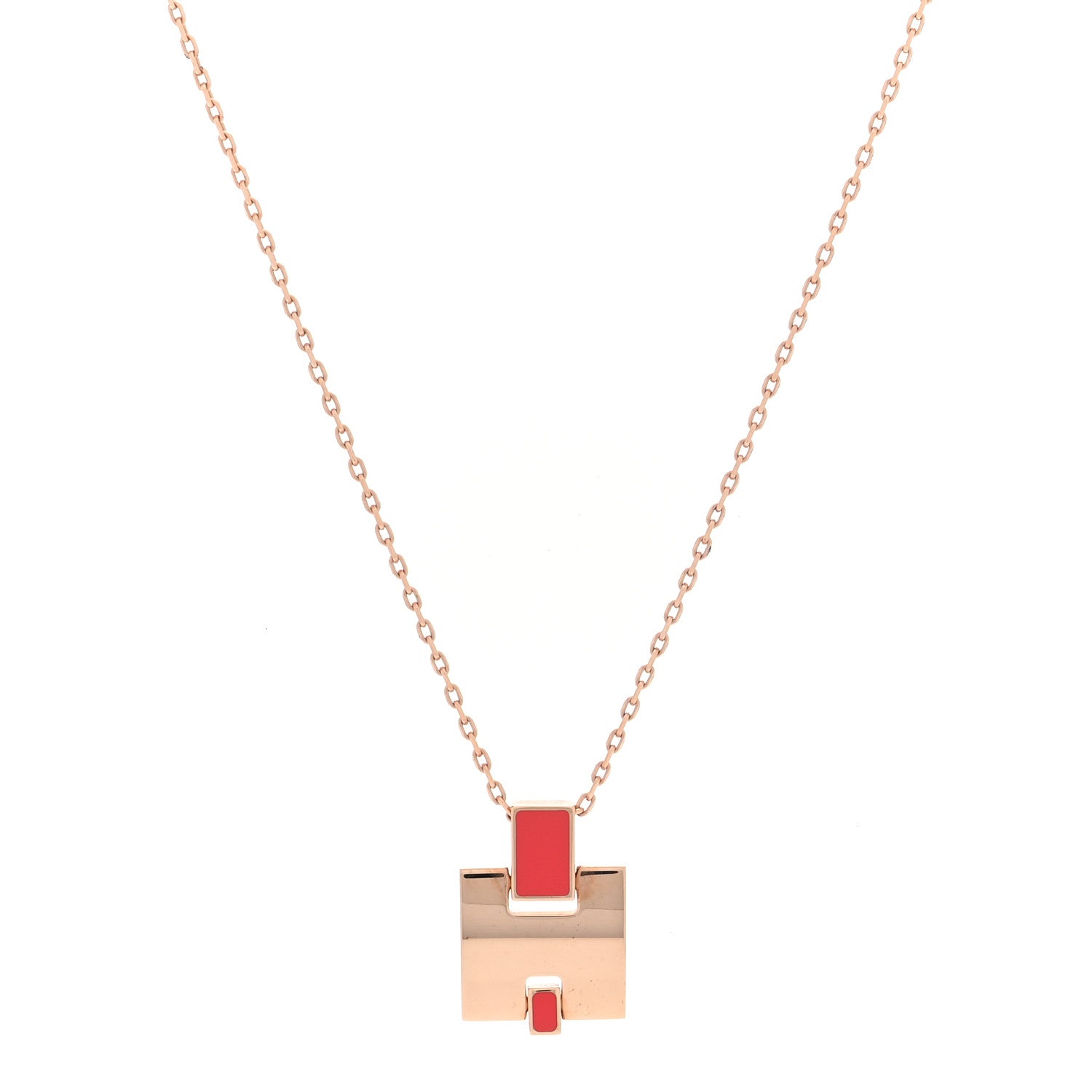 Hermes Gold Plated Lacquered Eileen Pendant Necklace Rouge Corail 1 of 6