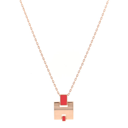 Hermes Gold Plated Lacquered Eileen Pendant Necklace Rouge Corail 1 of 6