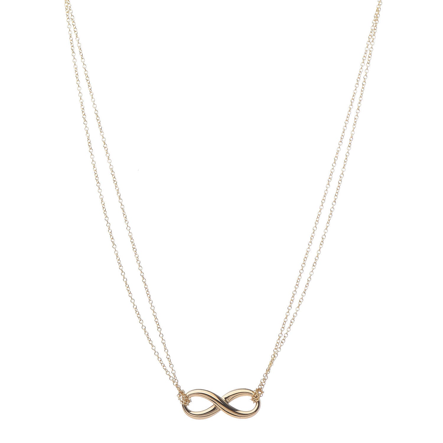 Tiffany 18K Yellow Gold Infinity Double Chain Pendant Necklace 1 of 7