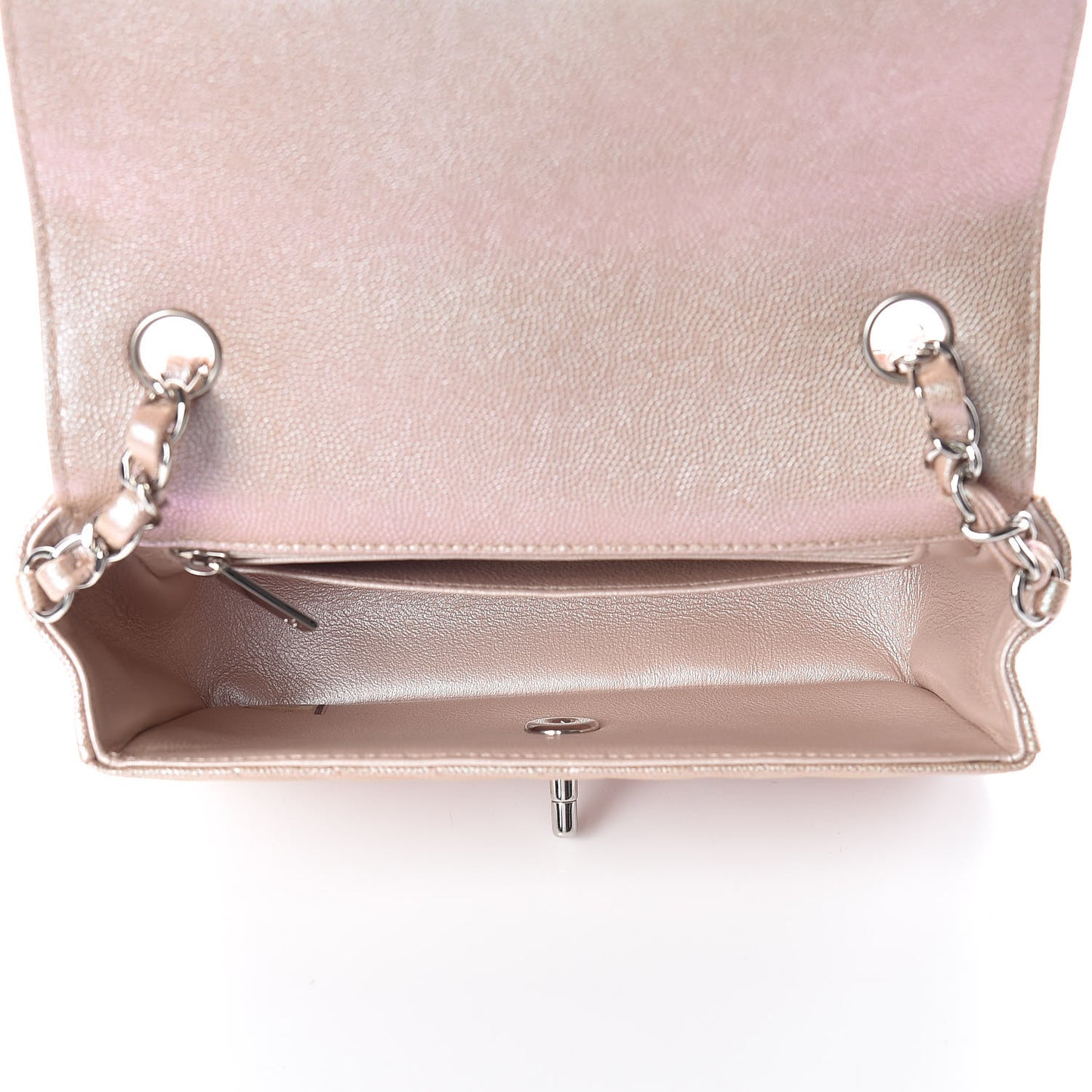Iridescent Caviar Chevron Quilted Mini Rectangular Flap Light Gold