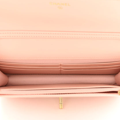 Chanel Caviar Quilted Camellia Wallet On Chain WOC Light Pink 5 of 12