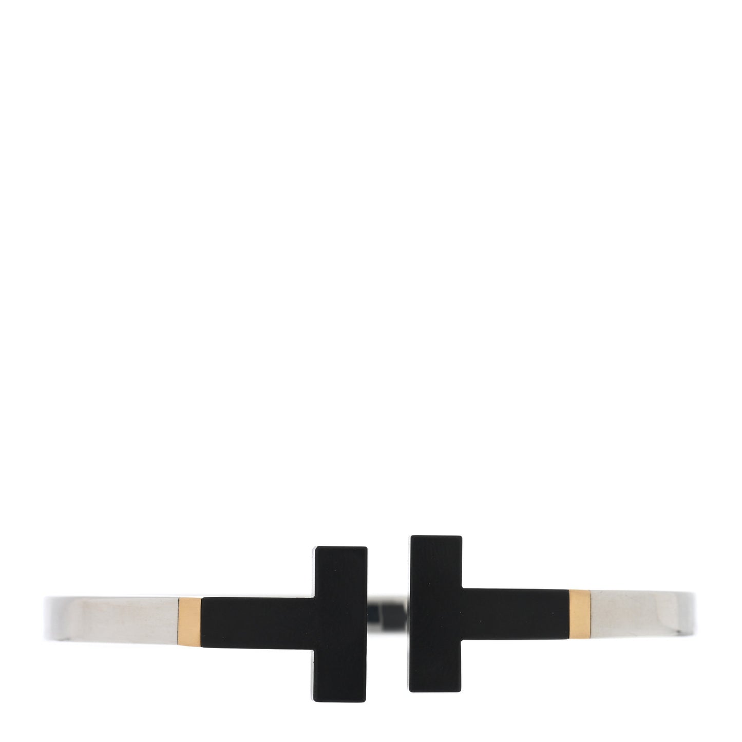 Sterling Silver 18K Yellow Gold Black Ceramic T Square Bracelet