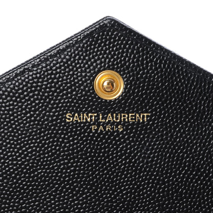 Saint Laurent Grain De Poudre Matelasse Chevron Monogram Chain Wallet Black 6 of 7