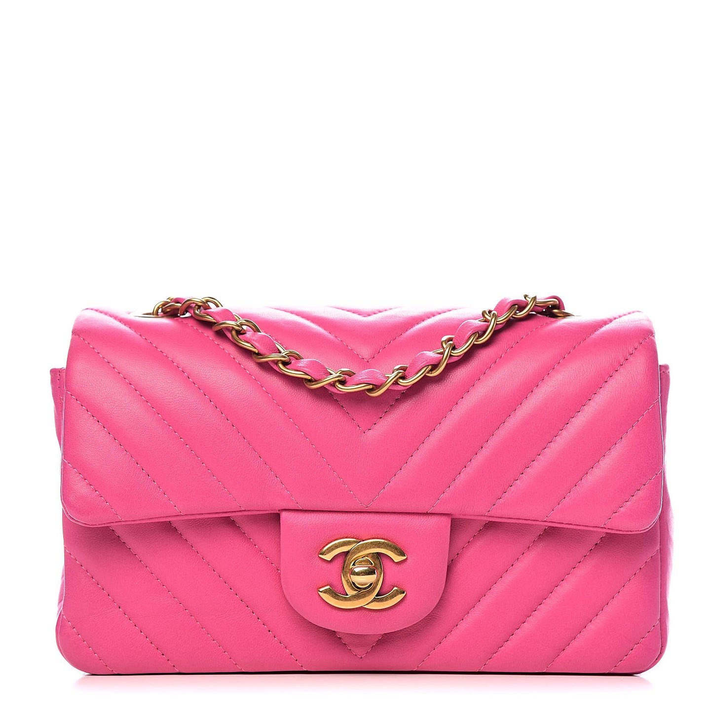 Lambskin Chevron Quilted Mini Rectangular Flap Pink