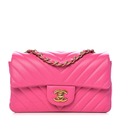 Chanel Lambskin Chevron Quilted Mini Rectangular Flap Pink 1 of 11