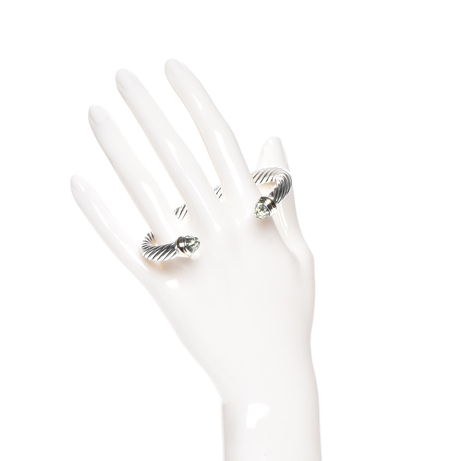 David Yurman Sterling Silver 14K Yellow Gold Prasiolite 7mm Cable Classics Bracelet 2 of 5