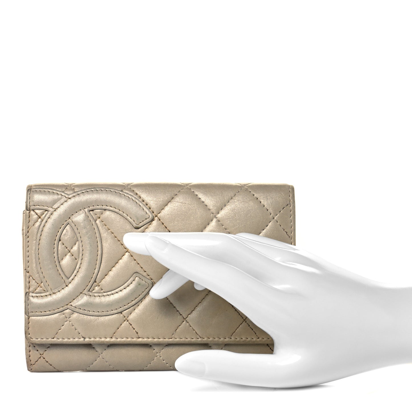 Metallic Calfskin Quilted Cambon Flap Wallet Gold