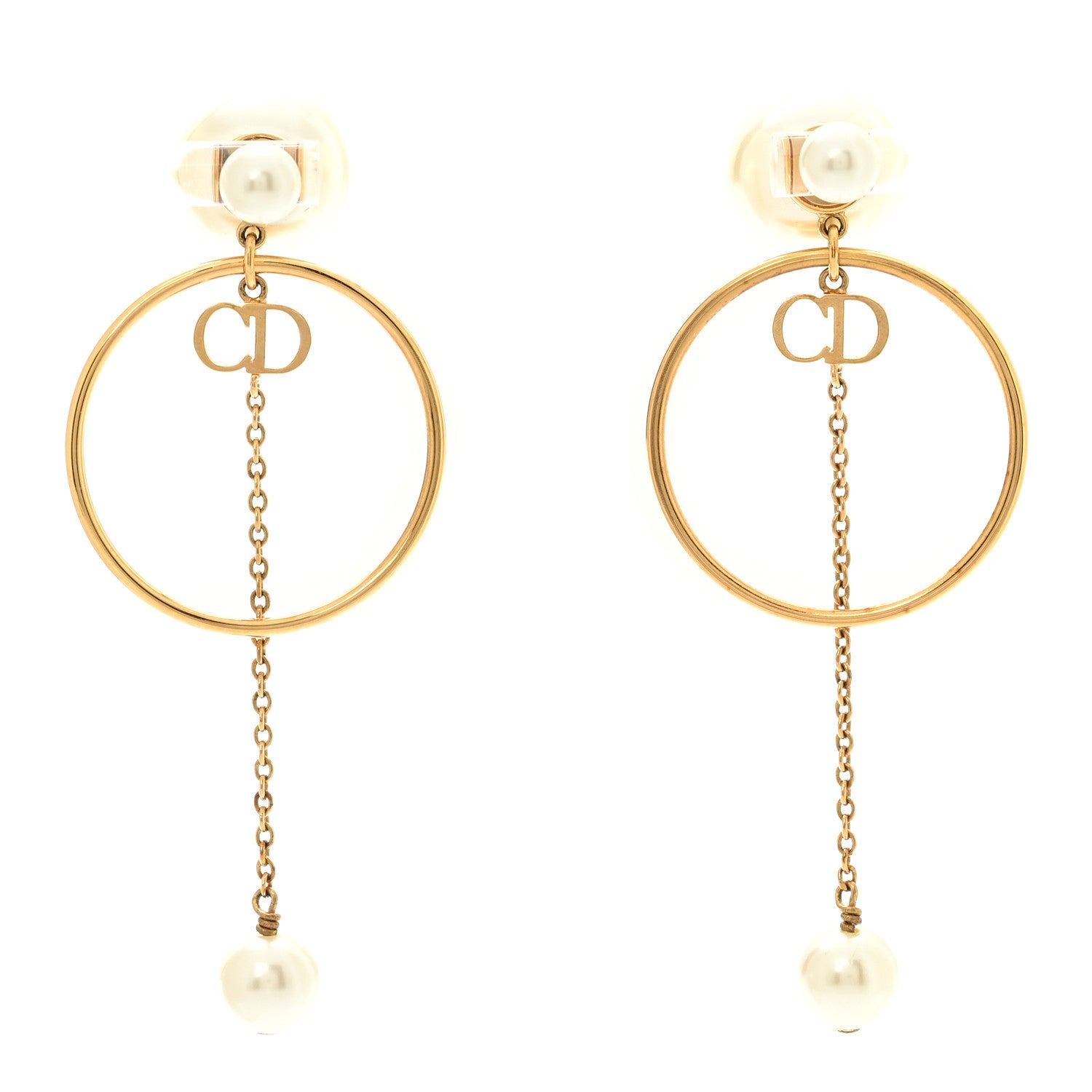 Christian Dior Pearl Tribales Dangle Chain Earrings Gold 1 of 6