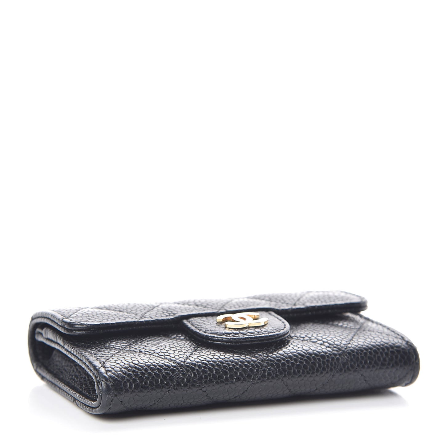 Caviar Quilted Flap Card Holder Black