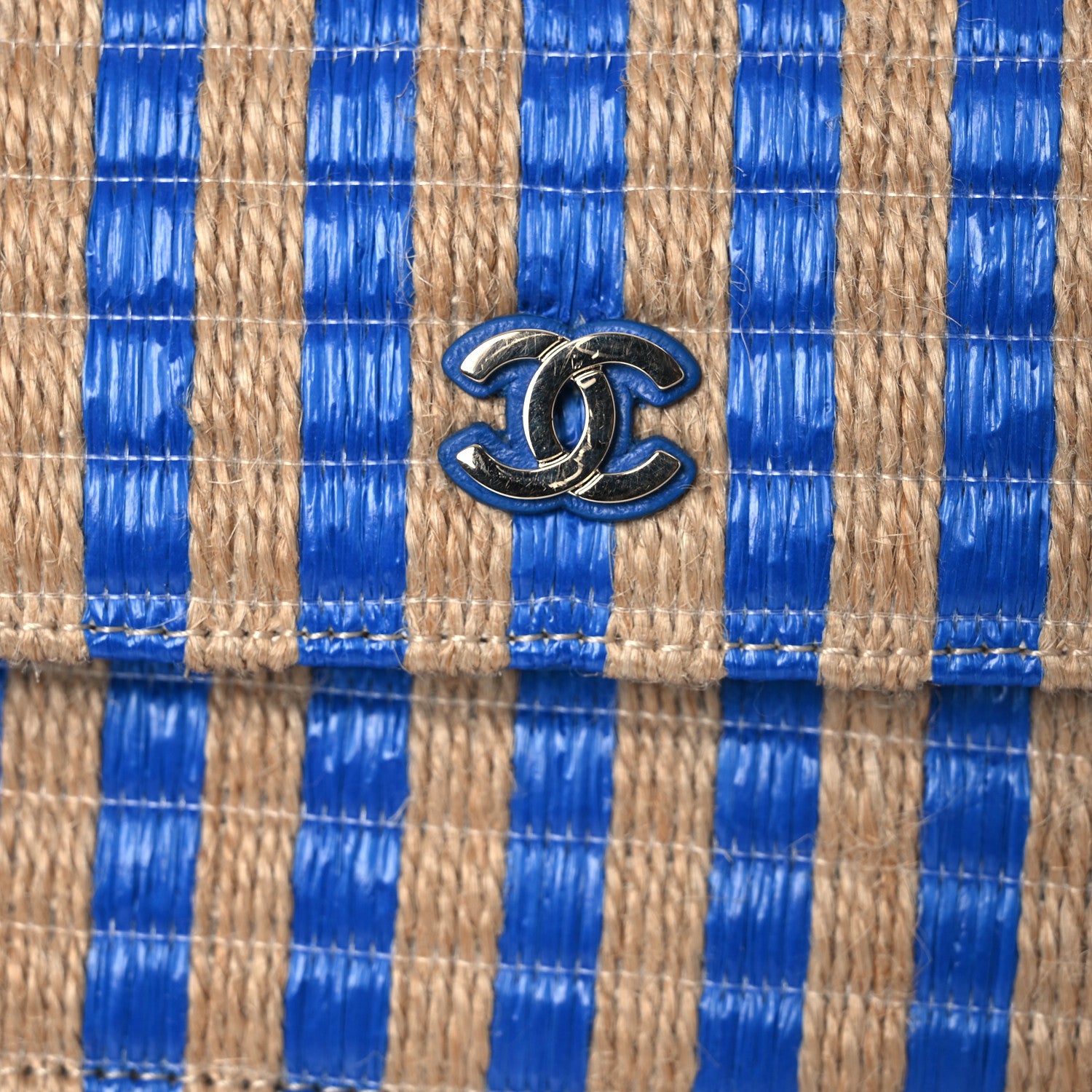 Chanel Raffia Jute Striped Belt Bag Blue Beige 9 of 14