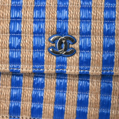 Chanel Raffia Jute Striped Belt Bag Blue Beige 9 of 14