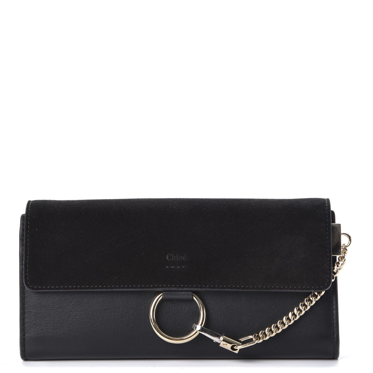 Suede Calfskin Faye Wallet Black