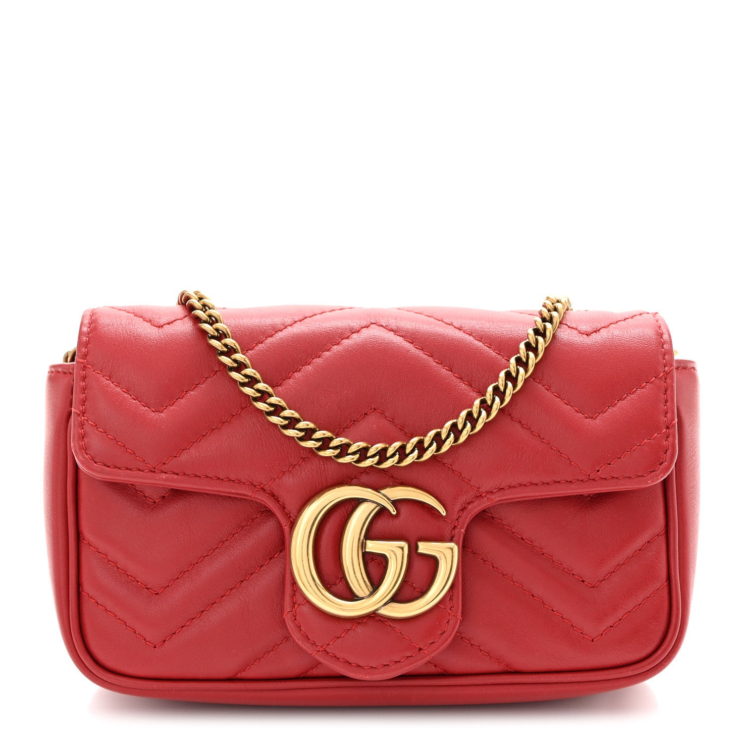 Gucci Calfskin Matelasse Super Mini GG Marmont Shoulder Bag Hibiscus Red 1 of 10