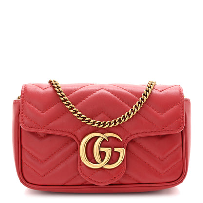 Gucci Calfskin Matelasse Super Mini GG Marmont Shoulder Bag Hibiscus Red 1 of 10