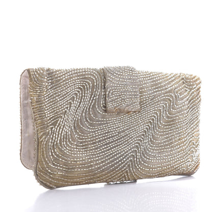 Christian Dior Beaded Fabric Flap Clutch Beige 3 of 10