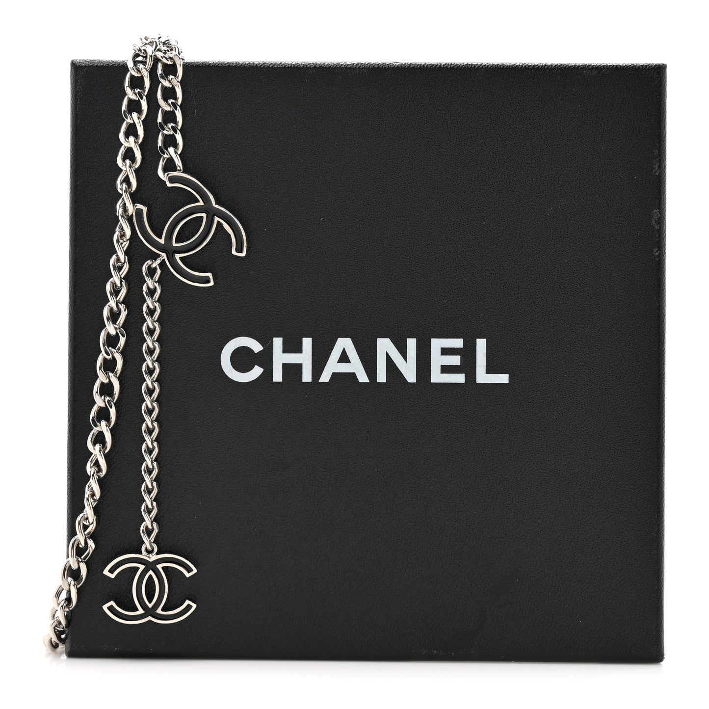 Enamel CC Chain Logo Belt Silver Black