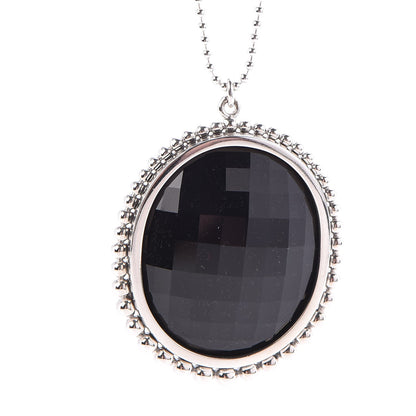 Tiffany Sterling Silver Onyx Ziegfeld Oval Pendant Necklace 4 of 9