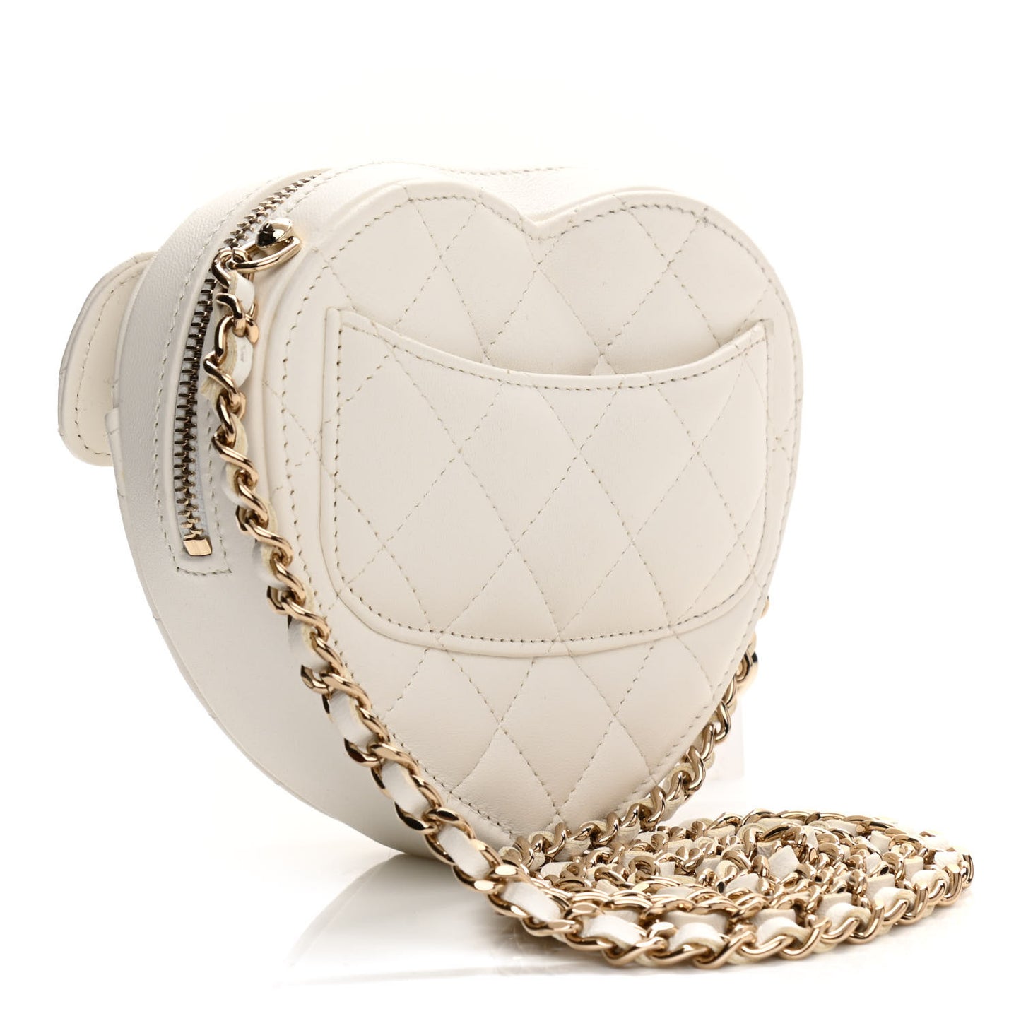 Lambskin Quilted CC In Love Heart Clutch With Chain White