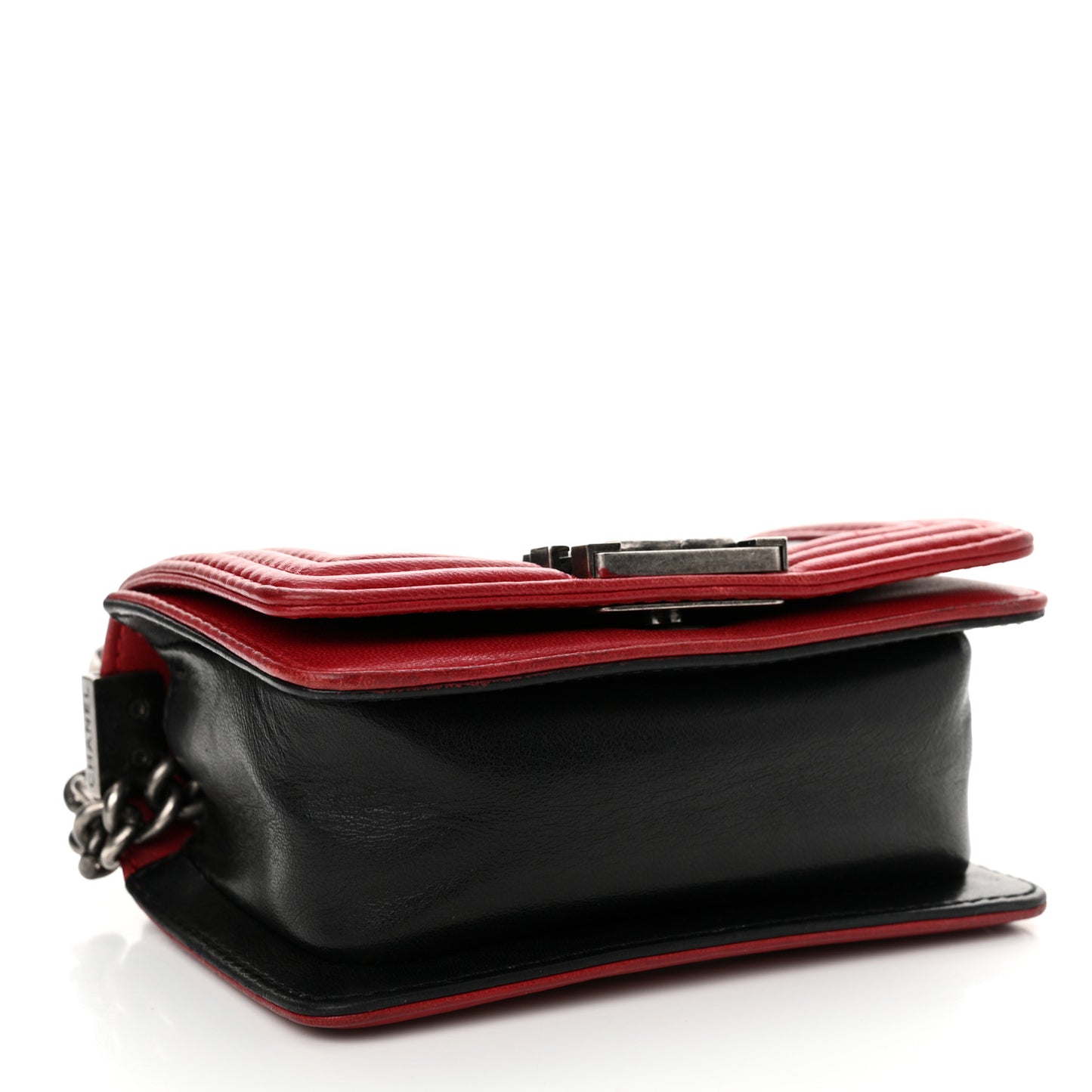Calfskin Quilted Mini Boy Flap Black Red
