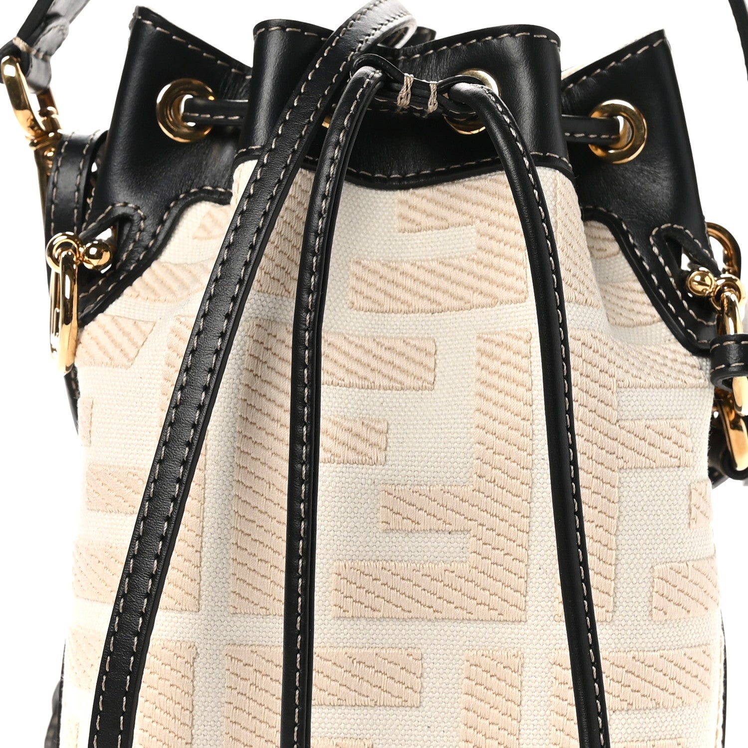 Fendi Canvas Vitello King F is Fendi FF Embroidered Mini Mon Tresor Bucket Bag Grezzo Black 8 of 10