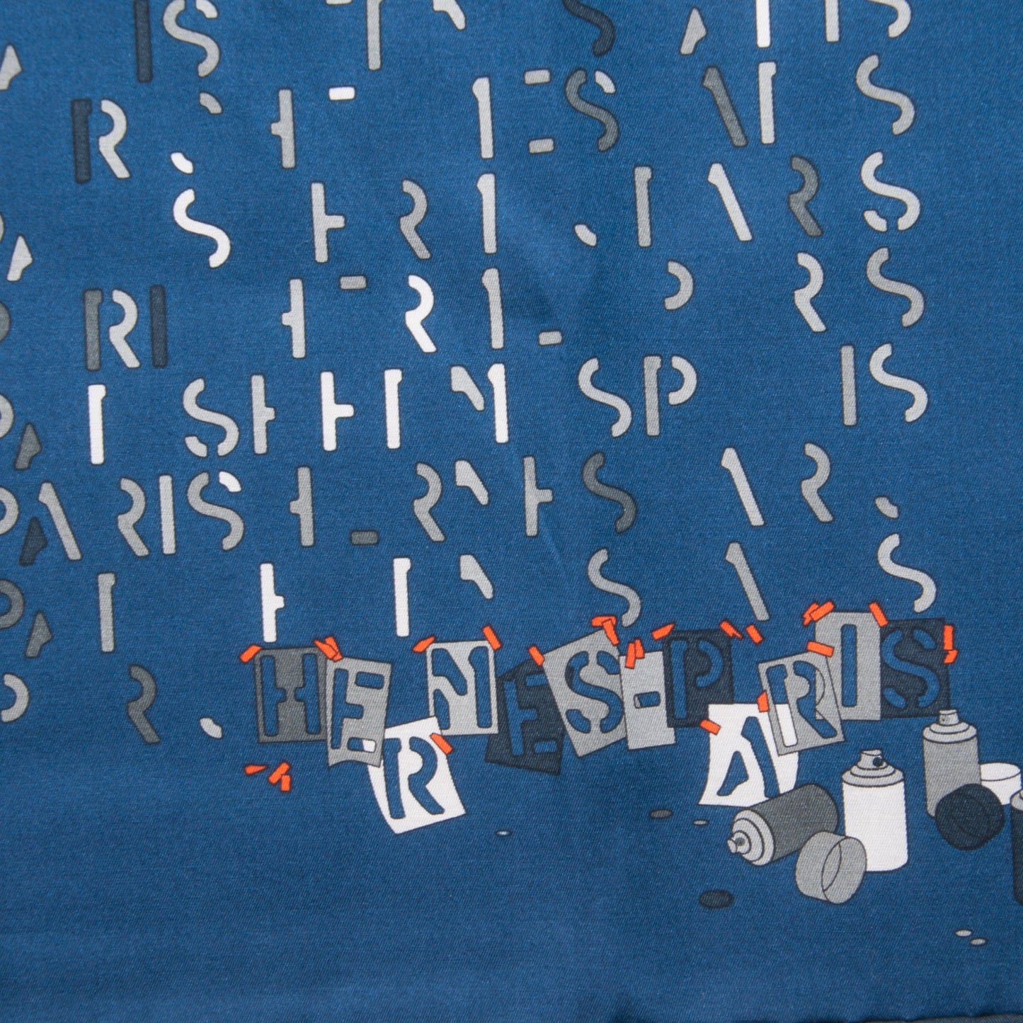 Silk Cotton Typograffiti Scarf 100 Bleu Moyen Bleu Sport Blanc