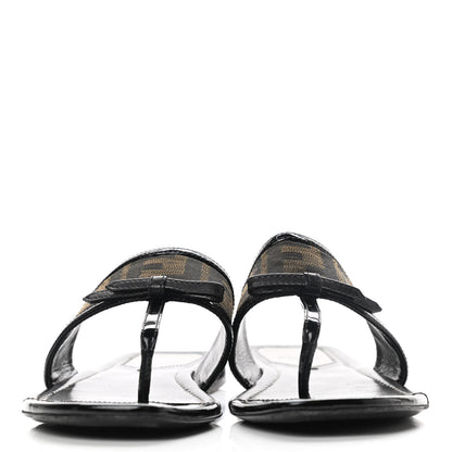 Fendi Patent Zucca Thong Sandals 36.5 Black 2 of 8
