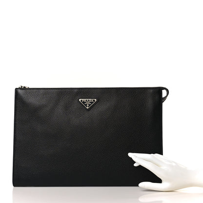 Prada Vitello City Zip Clutch Black 2 of 8